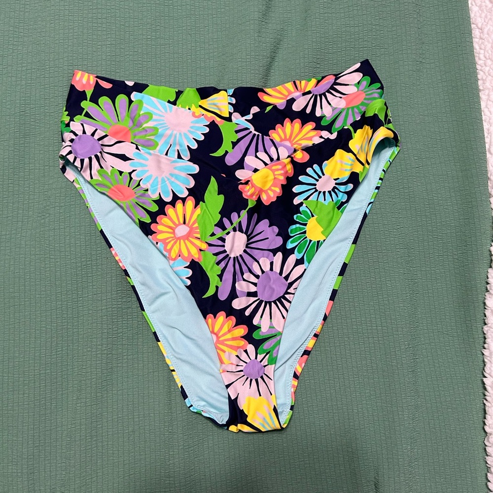 Aerie Colorful Floral High Waisted Cross over Bikini Bottoms